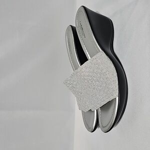 Croft & Barrow Silver Slides Wedge Shoes Women's Size 8.5